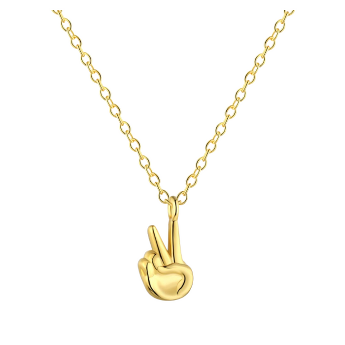 Anyco Necklace 18k Gold Plated 925 Silver Peace Sign Pendant Gift Jewelry for Women