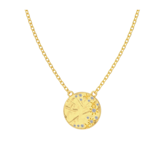 Anyco Necklace 18k Gold Plated 925 Silver Starburst Disc Pendant with Zircon 5A Gift Jewelry