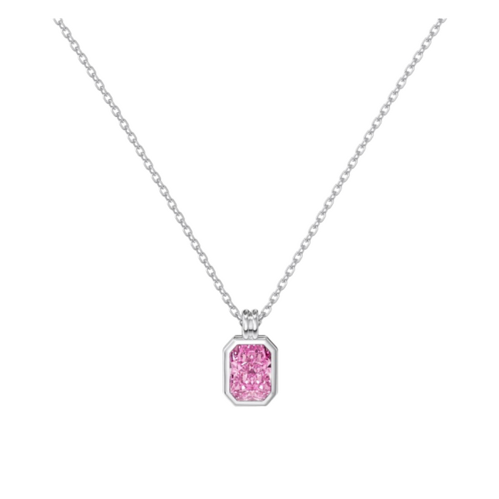 Anyco Necklace 925 Silver Emerald Cut Pink Gemstone Pendant Gift Jewelry for Women