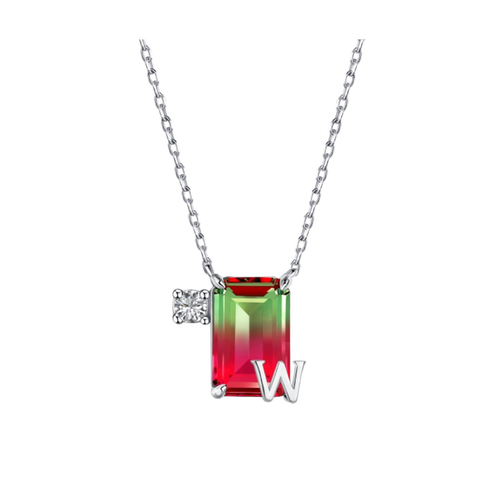 Anyco Necklace 925 Silver Red Gradient Initial Pendant with Zircon 5A Gift Jewelry for Women