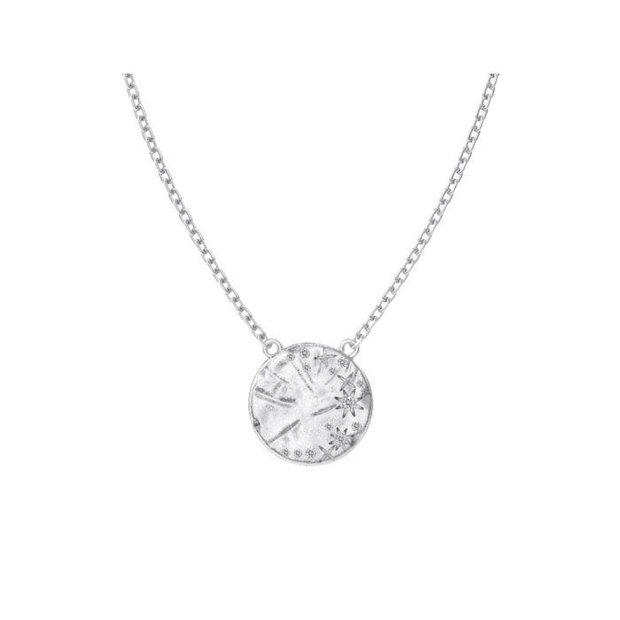 Anyco Necklace 925 Silver Starburst Disc Pendant with Zircon 5A Gift Jewelry