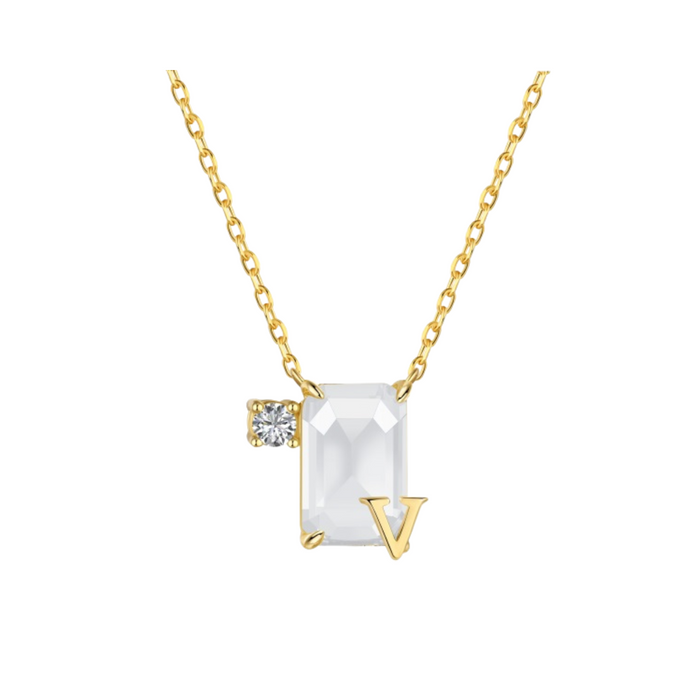 Anyco Necklace 925 Silver White Gradient Initial Pendant with Zircon 5A Gift Jewelry for Women