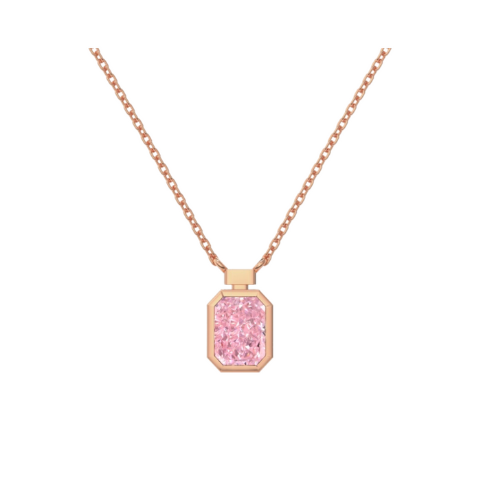 Anyco Necklace Rose Gold Plated 925 Silver Rectangular Pink Gemstone with Zircon 8A Gift Jewelry for Women