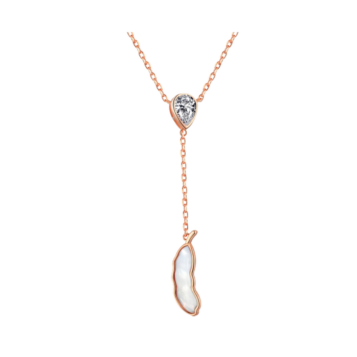 Anyco Necklace Rose Gold Plated 925 Silver Teardrop Flower Dangle with Zircon 5A Gift Jewelry