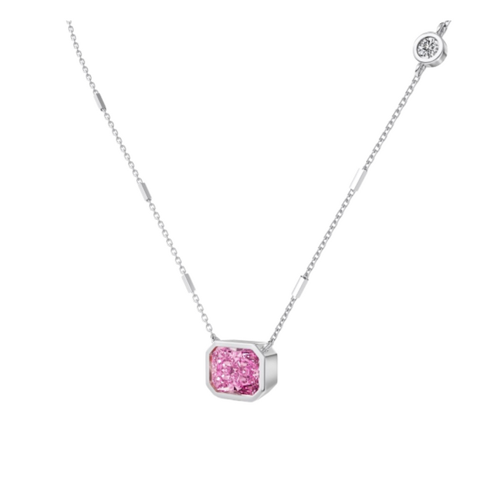 Anyco Necklace 925 Silver Pink Solitaire Pendant with Zircon 8A Gift Jewelry for Women