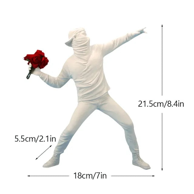 Anyhouz Home Figurine Nordic Flower Thrower Statue White Resin for Living Room Desktop Decoration Accessories Gifts