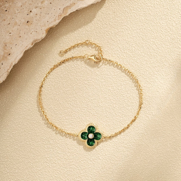 Anyco Bracelet 18K Gold Plated Green 4 Four Leaf Clover Bracelet 5A Cubic Zirconia Link Chain Tennis Bracelets