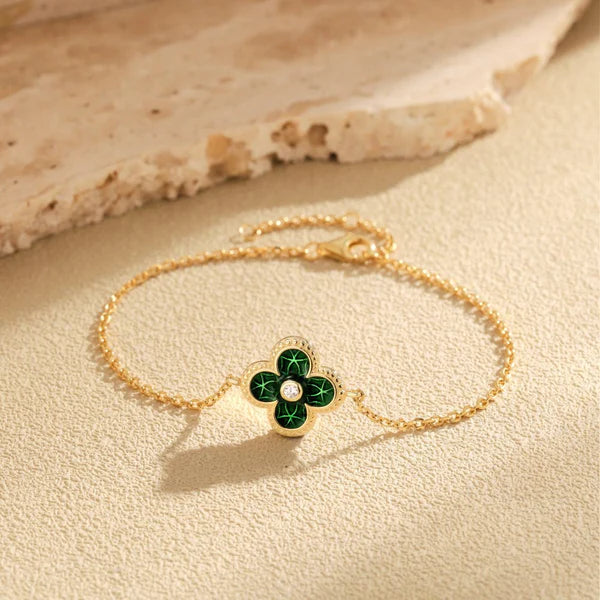 Anyco Bracelet 18K Gold Plated Green 4 Four Leaf Clover Bracelet 5A Cubic Zirconia Link Chain Tennis Bracelets