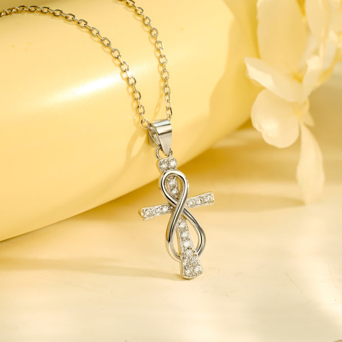 Anyco Necklace 925 Silver for Women Elegant Infinity Diamond Cross Pendant Cubic Zirconia 5A Rhodium Platting Jewelry