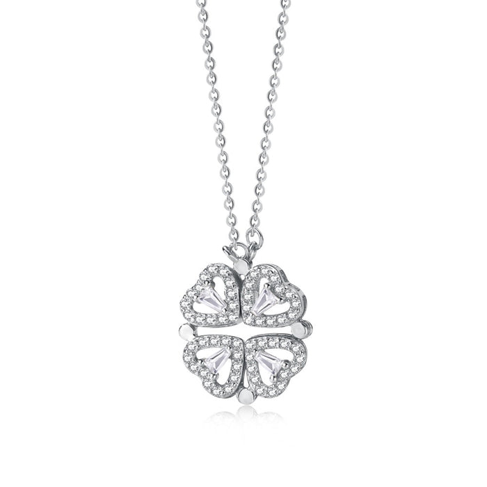 Anyco Necklace 925 Silver for Women Four Heart Clover Flower Rhodium Platting Cubic Zirconia 5A Jewelry