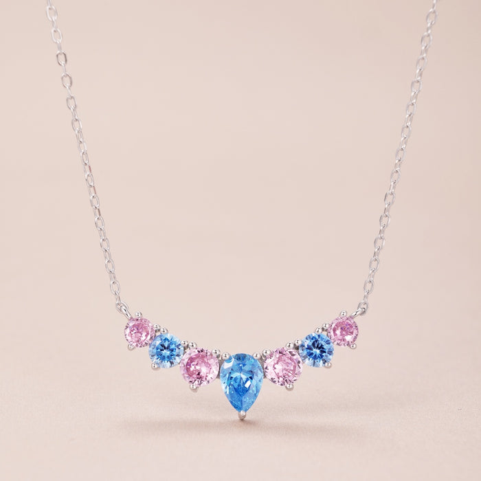 Anyco Necklace 925 Silver for Women Blue Pink Pear Shaped Pendant Rhodium Platting Cubic Zirconia 5A Jewelry