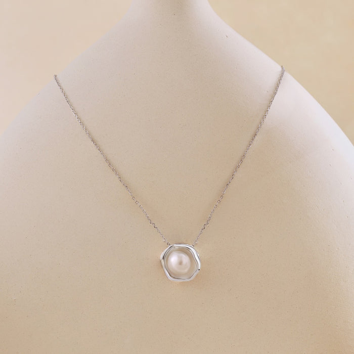 Anyco Necklace 925 Silver for Women Dainty Choker Pearl Pendant  Rhodium Platting Jewelry