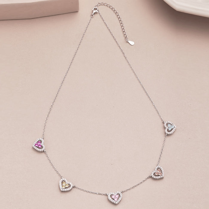 Anyco Necklace 925 Silver for Women Multi Color Hallow Out Heart Shape Sequence Pendant Cubic Zirconia 5A Rhodium Platting Jewelry