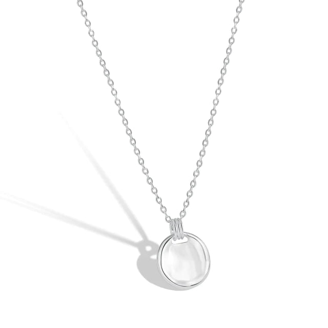 Anyco Necklace 925 Silver for Women Plain Coin Shape Pendant Silver Color Platting Jewelry