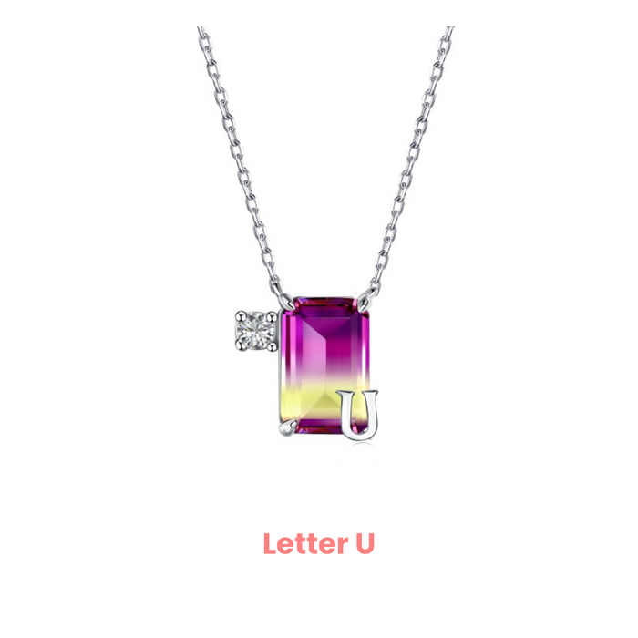 Anyco Necklace 925 Silver Purple Gradient Initial Pendant with Zircon 5A Gift Jewelry for Women