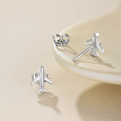 Anyco Earrings 925 Silver Aircraft Plain Studded Trendy Fashion Accessories