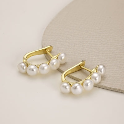 Anyco Earrings 925 Silver Pearl Cluster Huggie Hoop Fashion Accessories for Women