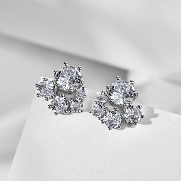 Anyco Earrings 925 Silver Sparkling Snowflakes Diamond Stud Fashion Stylish Accessories