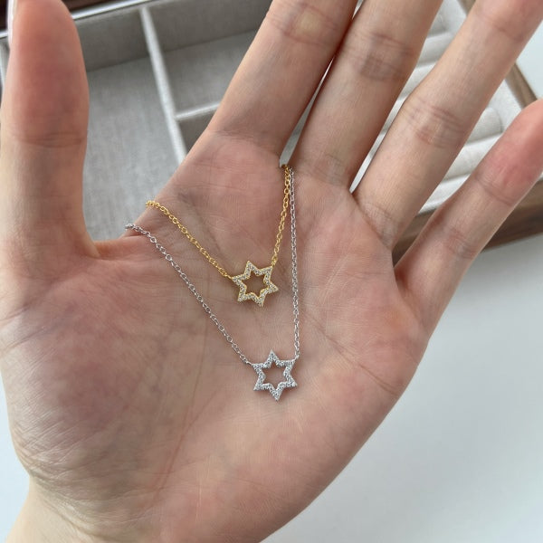 Anyco Necklace Plated 925 Silver Star of David Pendant with Diamond Gift Jewelry