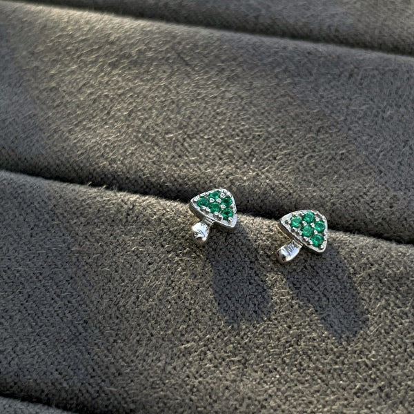 Anyco Earrings 925 Silver Green Mushroom Diamond Stud Style Fashion Accessories