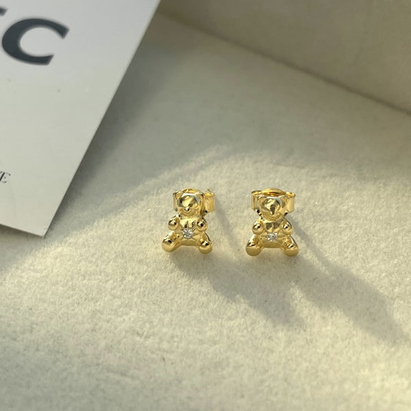 Anyco Earrings 925 Silver Teddy Bear Diamond Stud Fashion Stylish Accessories