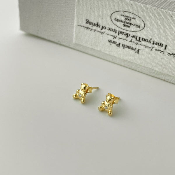 Anyco Earrings 925 Silver Teddy Bear Diamond Stud Fashion Stylish Accessories