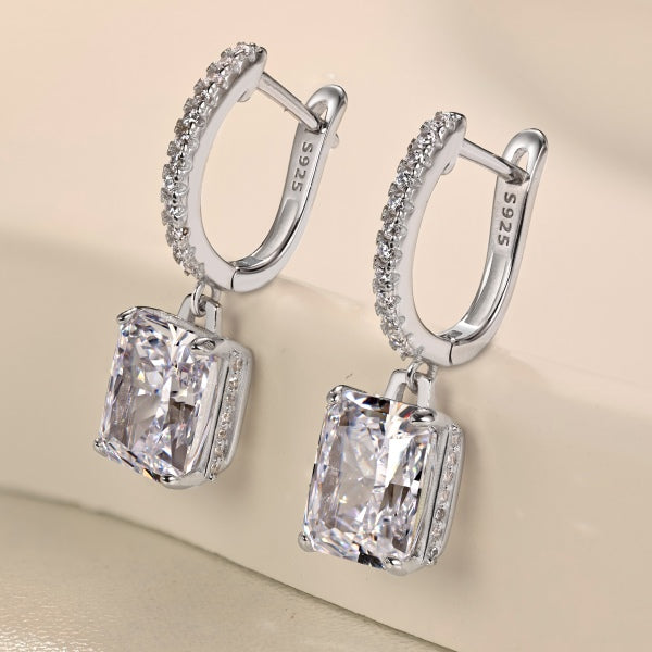 Anyco Earrings 925 Silver Cushion Diamond Drop Rhinestone Dangle Stylish Fashion Accessories