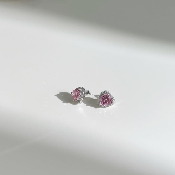 Anyco Earrings 925 Silver Pink Faith Heart Diamond Style Zirconia Fashion Accessories