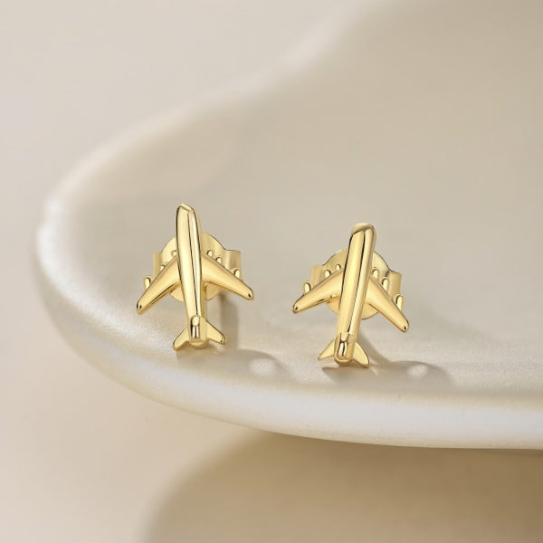 Anyco Earrings 925 Silver Aircraft Plain Studded Trendy Fashion Accessories