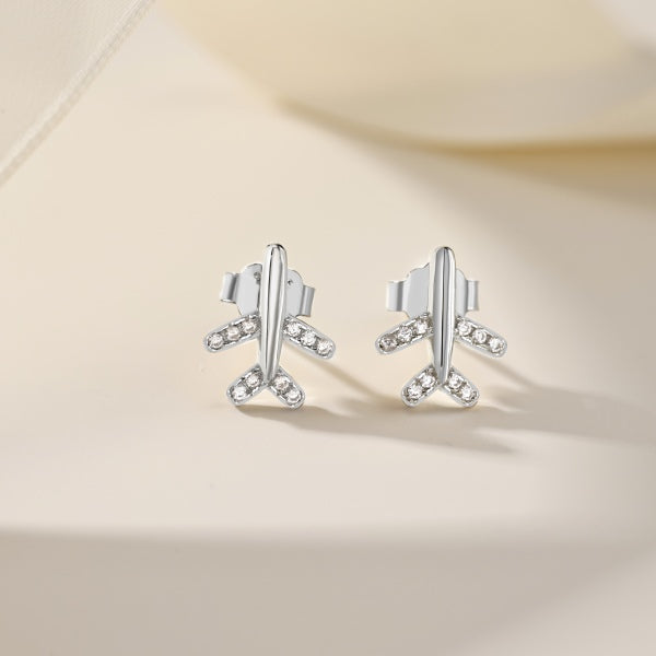 Anyco Earrings 925 Silver Aircraft with Diamond Studded Trendy Fashion Accessories