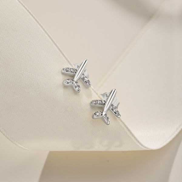 Anyco Earrings 925 Silver Aircraft with Diamond Studded Trendy Fashion Accessories