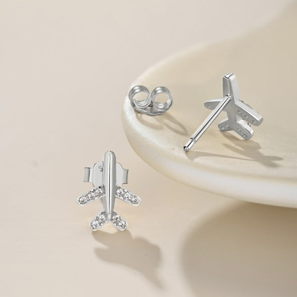 Anyco Earrings 925 Silver Aircraft with Diamond Studded Trendy Fashion Accessories