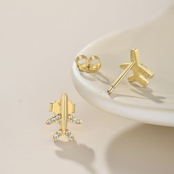 Anyco Earrings 925 Silver Aircraft with Diamond Studded Trendy Fashion Accessories