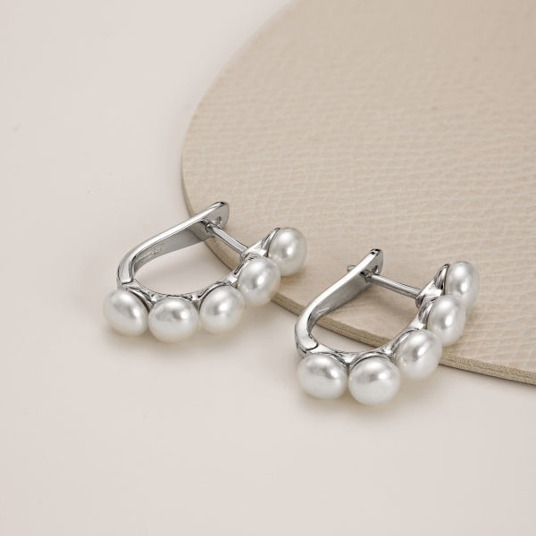 Anyco Earrings 925 Silver Pearl Cluster Huggie Hoop Fashion Accessories for Women