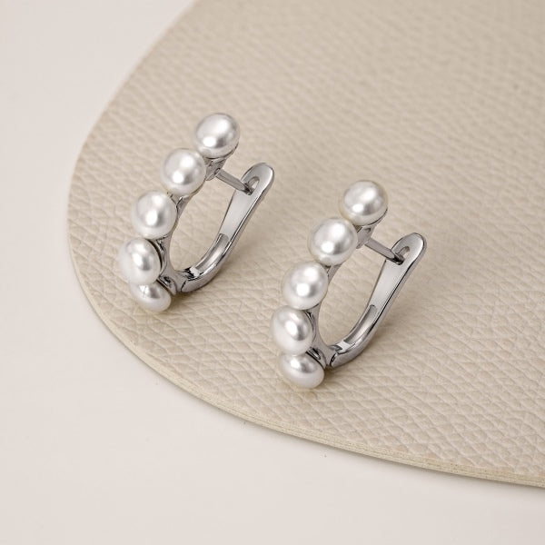 Anyco Earrings 925 Silver Pearl Cluster Huggie Hoop Fashion Accessories for Women