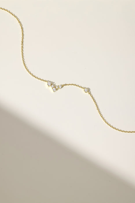 Anyco Necklace 18K Gold Plated 925 Silver Dainty Central V Pendant with Zircon 5A Gift Jewelry