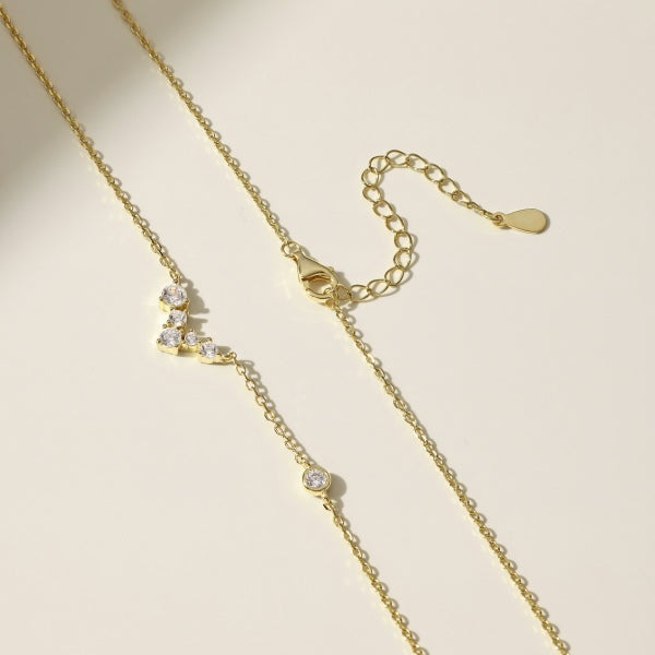 Anyco Necklace 18K Gold Plated 925 Silver Dainty Central V Pendant with Zircon 5A Gift Jewelry