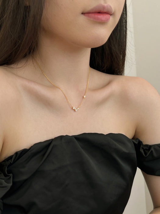 Anyco Necklace 18K Gold Plated 925 Silver Dainty Central V Pendant with Zircon 5A Gift Jewelry