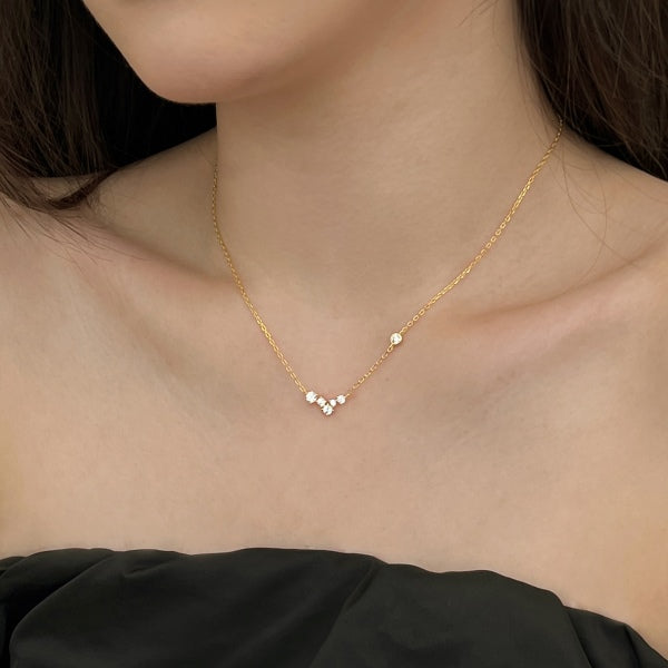 Anyco Necklace 18K Gold Plated 925 Silver Dainty Central V Pendant with Zircon 5A Gift Jewelry