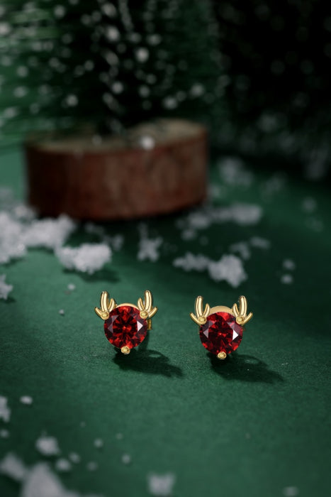 Anyco Earrings 925 Silver with Gold Rhinestone Reindeer Fashion Accessories For Women