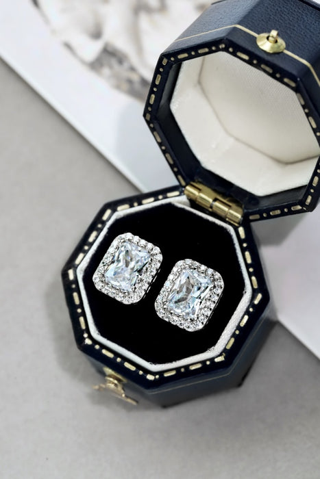 Anyco Earrings 925 Silver Square Diamond Zirconia Studded Stylish Accessories For Women