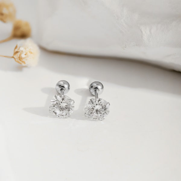 Anyco Earrings 925 Silver Round Dots Diamond Zirconia Studded Stylish For Women