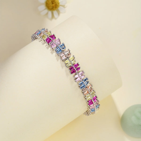 Anyco Bracelet 16cm 925 Silver Colorful Tennis Bijoux Open Box Clasp with Zircon 5A Jewelry for Women