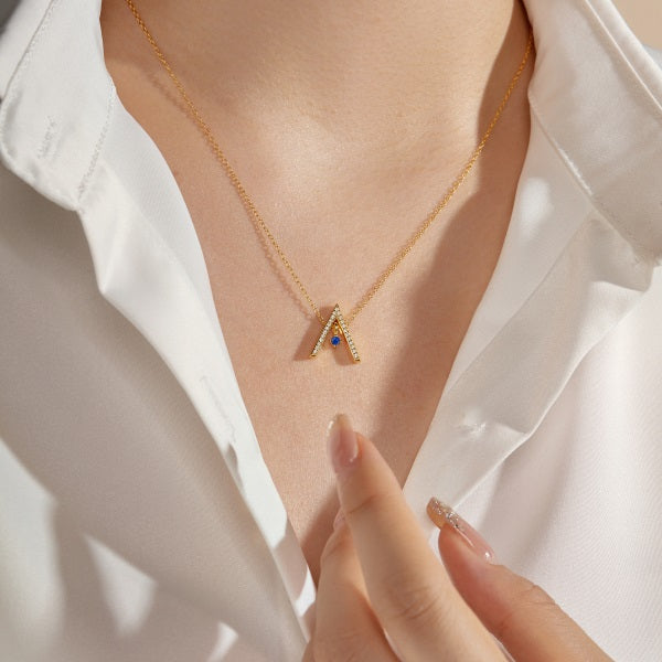 Anyco Necklace 18K Gold Plated 925 Silver Triangular Colored Stone Pendant with Zircon 5A Gift Jewelry