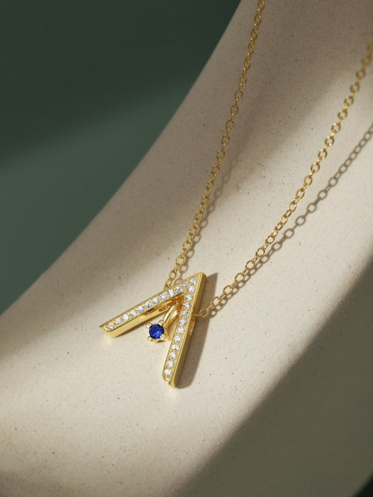 Anyco Necklace 18K Gold Plated 925 Silver Triangular Colored Stone Pendant with Zircon 5A Gift Jewelry