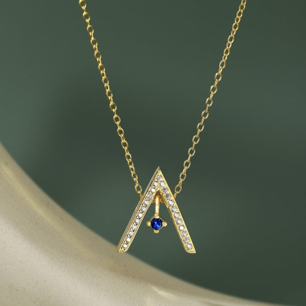 Anyco Necklace 18K Gold Plated 925 Silver Triangular Colored Stone Pendant with Zircon 5A Gift Jewelry