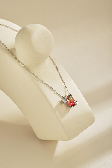 Anyco Necklace 925 Silver Red Gradient Initial Pendant with Zircon 5A Gift Jewelry for Women