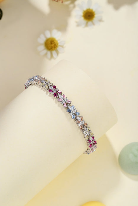 Anyco Bracelet 17cm 925 Silver Colorful Flower Tennis Gemstones Open Box Clasp Jewelry for Women