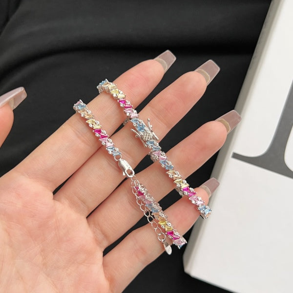 Anyco Bracelet 16cm 925 Silver Colorful Tennis Eternity Open Box Clasp with Zircon 5A Jewelry for Women