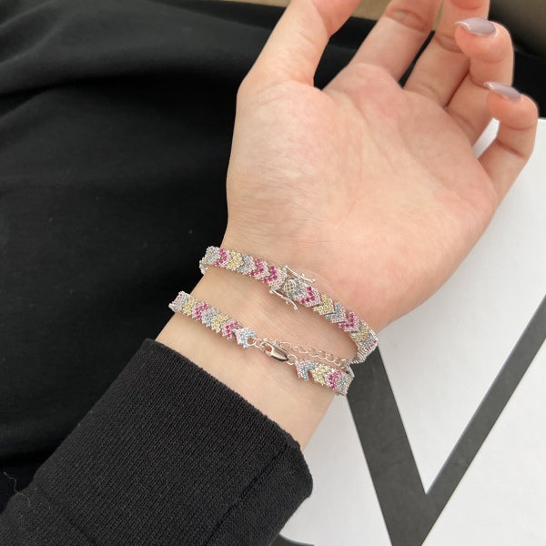 Anyco Bracelet 16cm 925 Silver Colorful Tennis Twisted Open Box Clasp With Zircon 5A Jewelry for Women